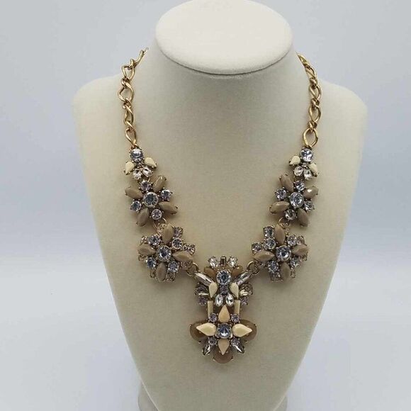 J Crew Champaign and Clear Rhinestone Crystal Necklace with Neutral Stones - Picture 6 of 10